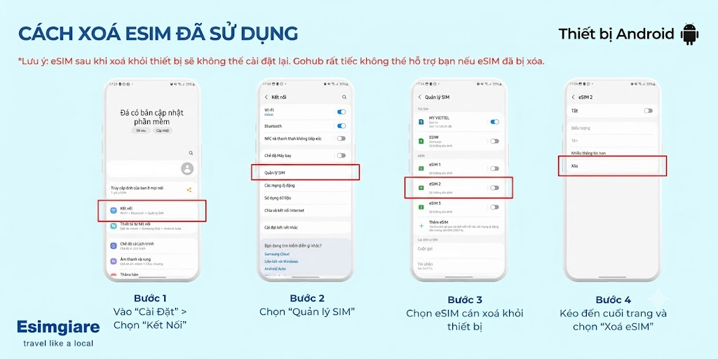 Quản lý/xoá eSIM trên Android