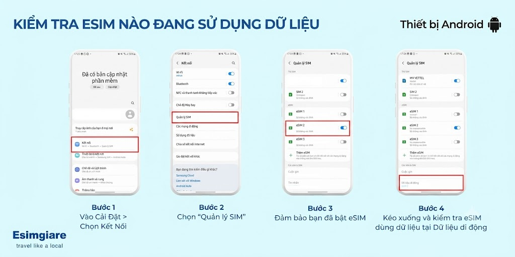 Kiểm tra eSIM đang sử dụng dữ liệu trên Android