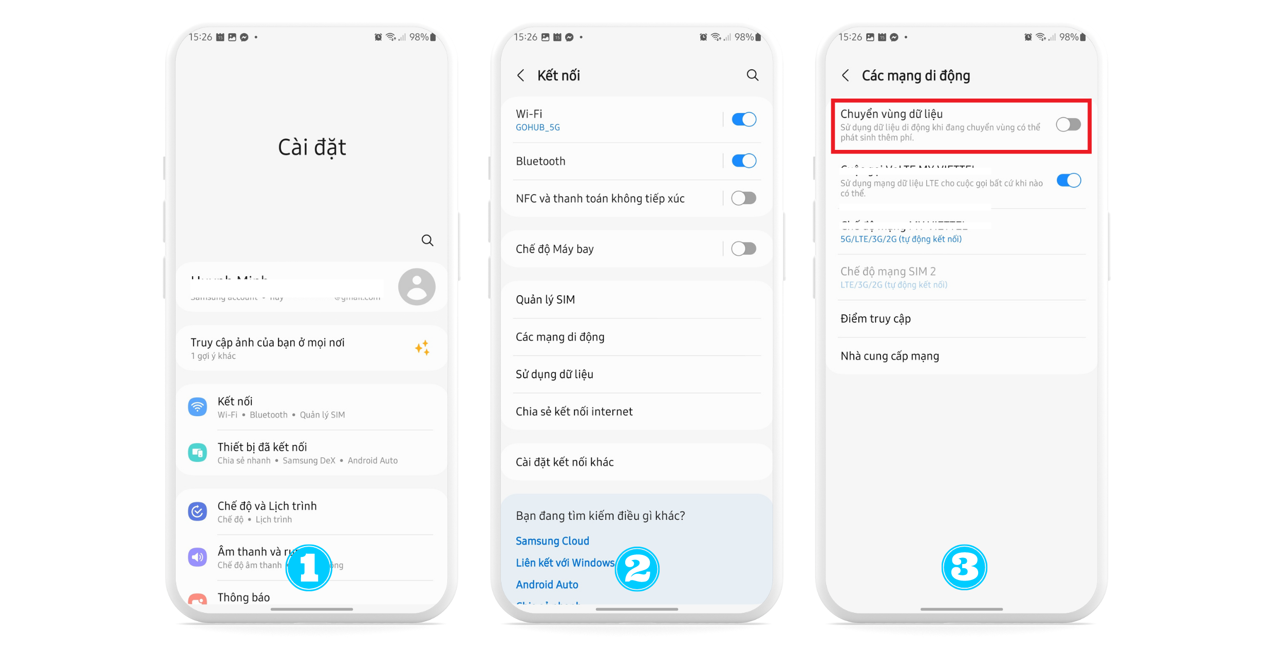Các bước chuyển vùng dữ liệu trên Android