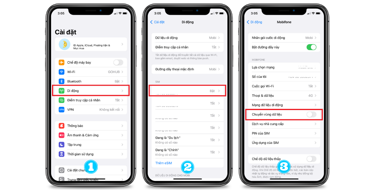 Hướng dẫn bật chuyển vùng dữ liệu trên iOS